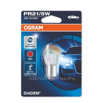 PR21/5W 12V-21/5W (BAW15d) (серебрист. диз.+увелич.срок служ.) Diadem RED (блистер 1шт.) 7538LDR