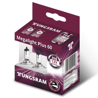 H4 12V- 60/55W (P43t) ( +60% света) Megalight Plus (к.уп.2шт.) 93106966 50440MPU B2