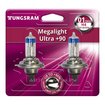 H4 12V- 60/55W (P43t) ( +90% света) Megalight Ultra +90 (блистер 2шт.) 93108027 50440SXU BL2
