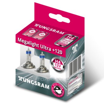 H4 12V- 60/55W (P43t) (+120% света) Megalight Ultra +120 (к.уп.2шт.) 93098620 50440SNU B2