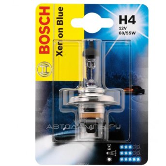 H4 12V- 60/55W (P43t) (белый холод.свет-голуб.оттен.) Xenon Blue 1987302045