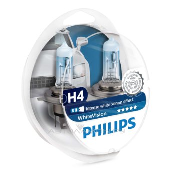 H4 12V- 60/55W (P43t) (абсолютно белый свет) White Vision +W5W 12V-5W (W2,1x9,5d) WHV (по 2 шт) 12342WHVSM